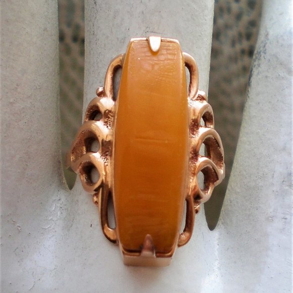 Russian 14K 583 Rose Pink Gold Baltic Butterscotch Egg Yolk Amber Cocktail RING - Picture 2 of 10